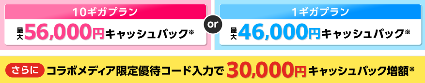 ドコモ光×とくとくBB光 コラボサイト限定キャッシュバック額