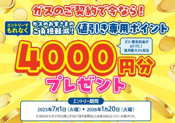東邦ガス｜がすてきポイント4,000ptプレゼントCP