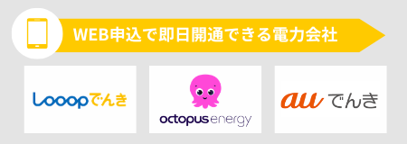 WEB申込で即日開通できる電力会社