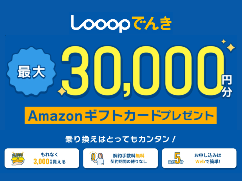 Looopでんき30,000円キャッシュバック