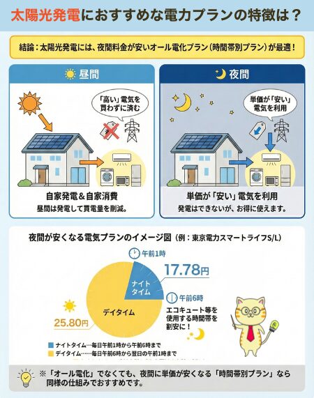 太陽光発電におすすめな電力プランの特徴（蓄電池なし）
