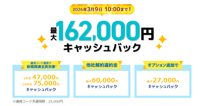 とくとくBB光　限定キャッシュバック内訳