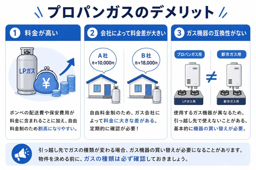 プロパンガスのデメリット
