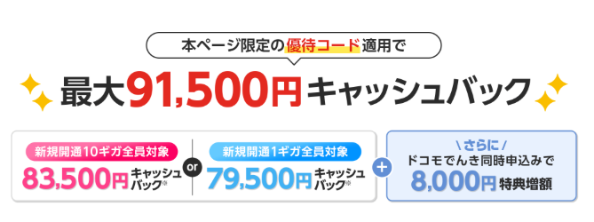 ドコモ光×とくとくBB光　トクトクMAX！キャッシュバック額